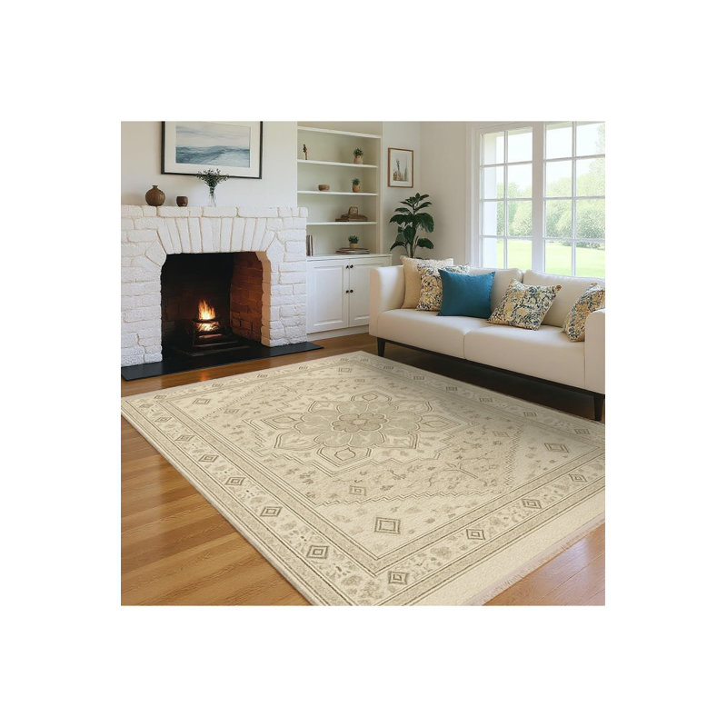 Tapis beige tissé traditionnel Mosso, 3 pi 3 po x 4 pi 11 po