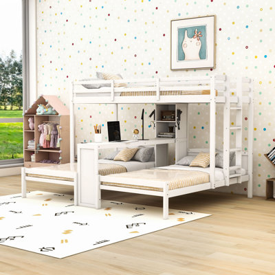 Twin over Twin and Twin Bunk Bed with Integrated Desk and Smart Lighting
