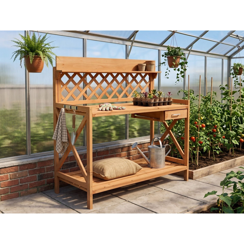 Potting Bench SPERLINGA 115 cm 116 cm Fir Wood Light Brown
