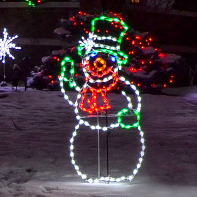 Waving Snowman LED Display - Green Hat (34")