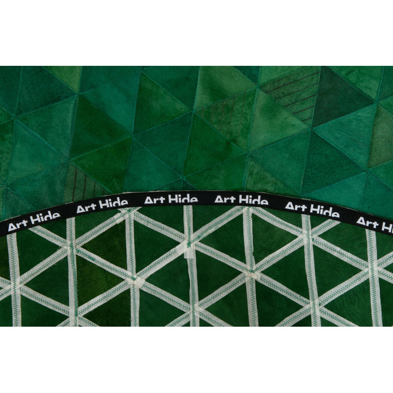 Trilogia Leather Geometric Area Rug in Emerald, Round 6'7"