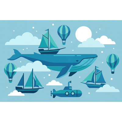 Murale baleine avec voiliers