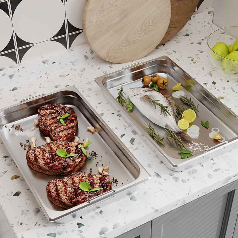 Paquet de 6 poêles de table à vapeur avec poignée pour restaurant, acier inoxydable
