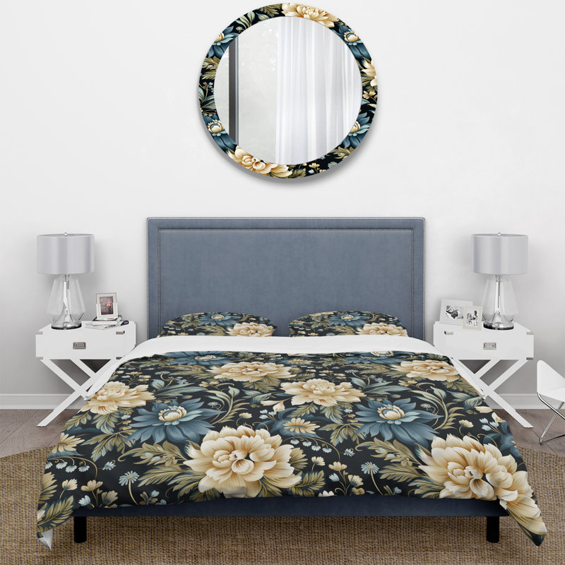 Ensemble de housse de couette Tribal Green Damask Accents I, Housse de couette simple + 1 taie décorative stan