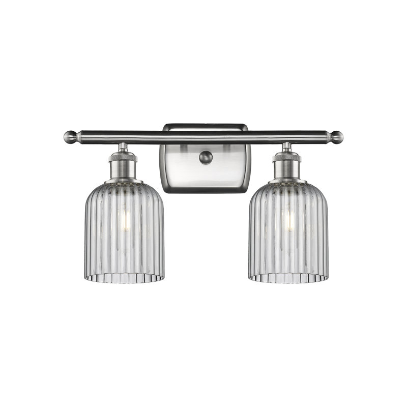 Brysin 15" W 2-Light Dimmable Metal Vanity Light with Glass Shades, Light Smoke, Satin Nickel