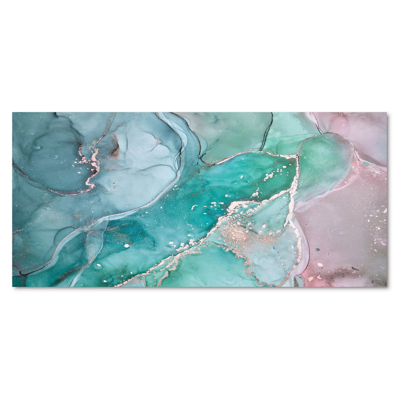 Marbre abstrait turquoise - peinture sur toile, Toile tendue, H 28 po x l 60 po