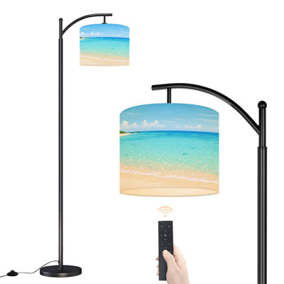 Arc Floor Lamp with Adjustable Lampshade clean white beach Standing Lamp 3 Color Temperatures Dimmable Tall Pole Lamp with Foot Switch for Bedroom