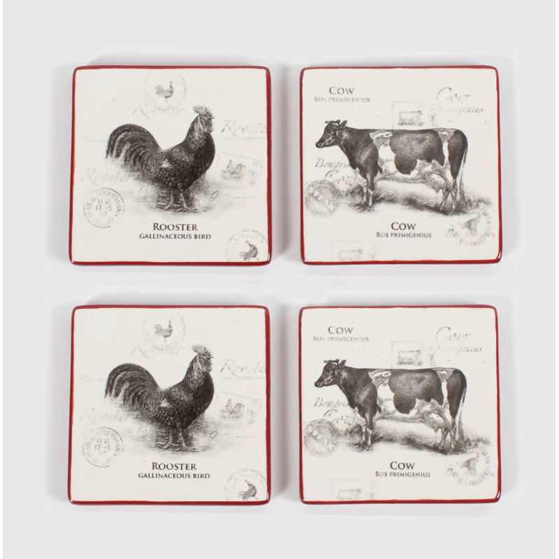 Ensemble sous le lit en céramique 4 pièces coq et vache