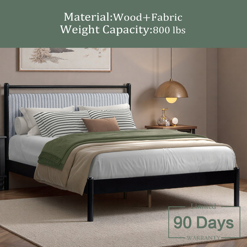 Base de lit en bois avec tête de lit moelleuse, Grand