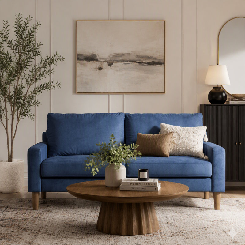 Causeuse rembourrée en velours de style moderne et minimaliste, canapé compact à 2 places à ressorts hélicoïdaux pour salon