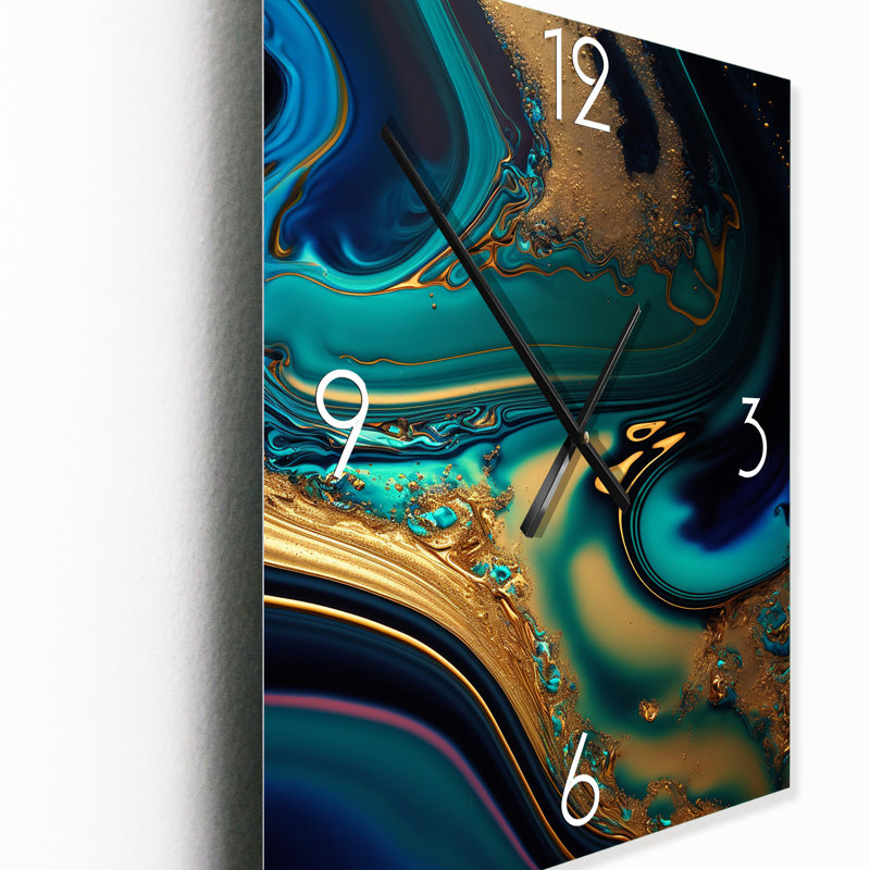 Horloge murale moderne Dreams, or liquide et marbre turquoise IV, Petit