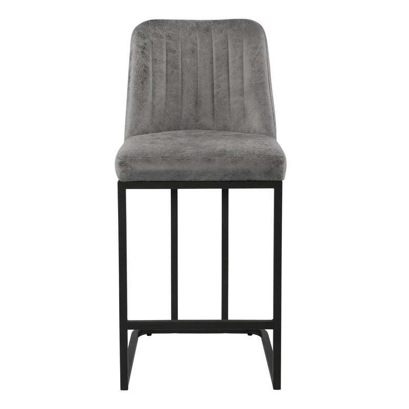 Irvona Upholstered Counter Stool with Metal Frame, Gray PU-like Fabric