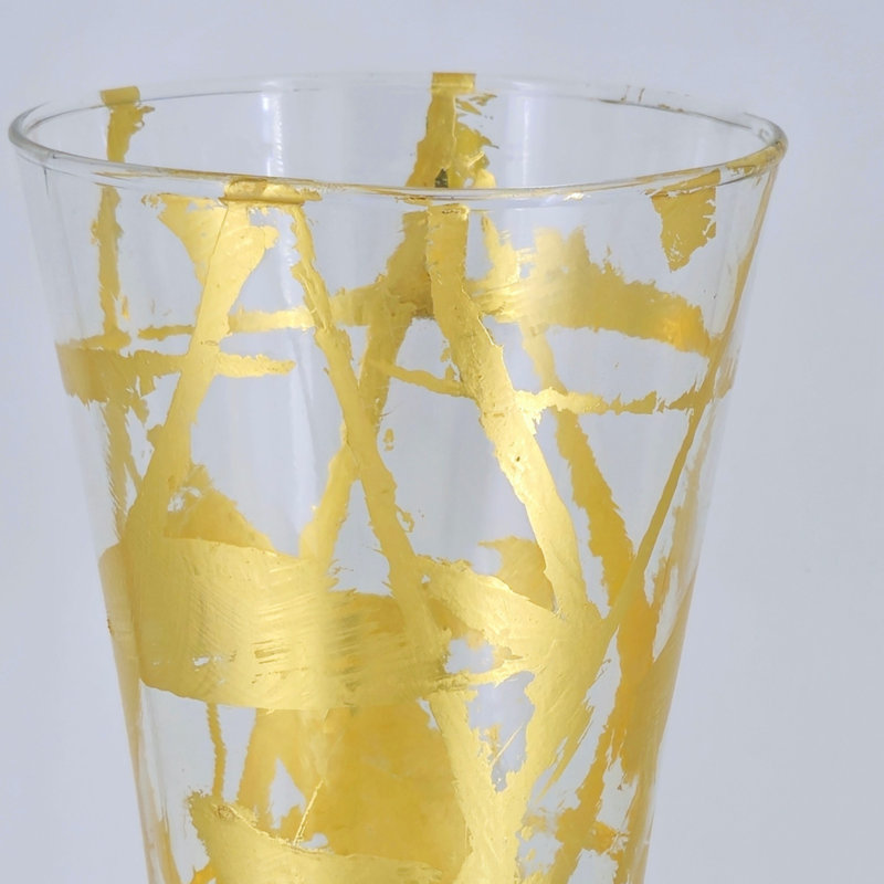 PATTY Solid Gilded Glass Bouquet Vase, Overall Height - 19.75'', Clear/Gold