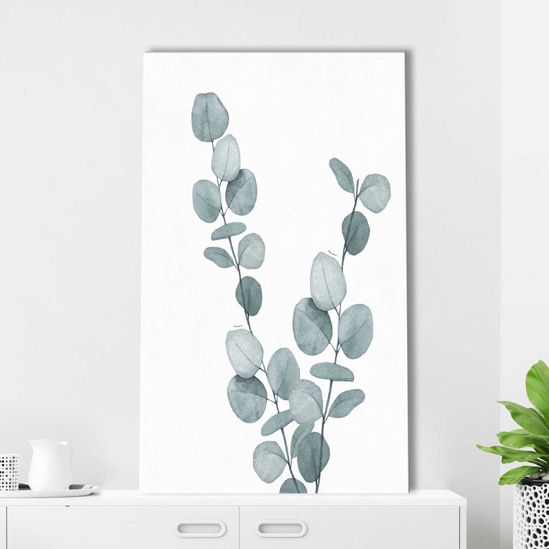 «Blue Botanical Wash III» par Conrad Knutsen - Peinture, L 18 po x H 30 po, Toile tendue