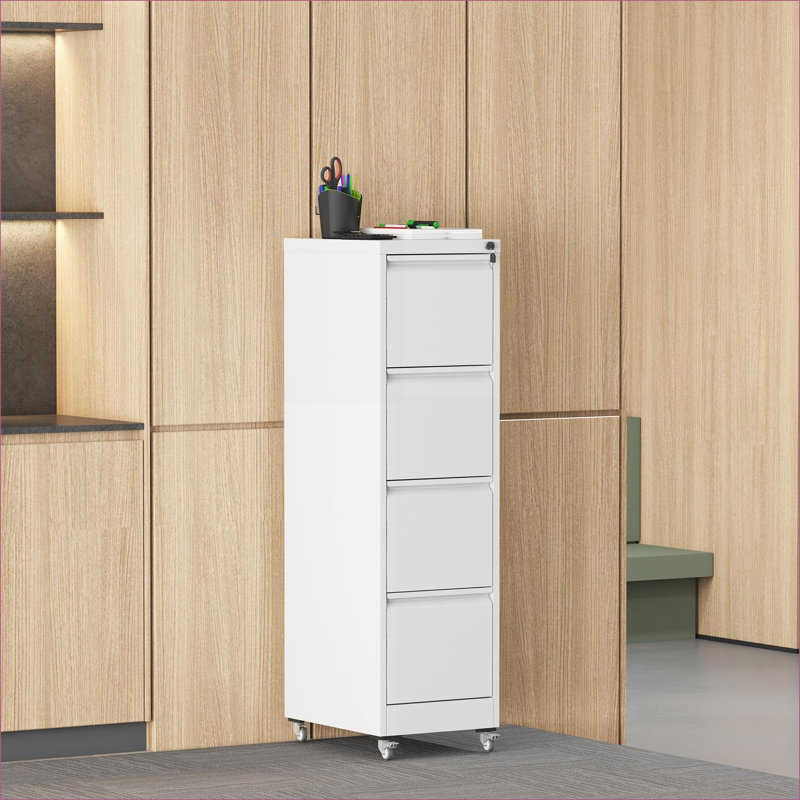 Classeur verrouillable en métal à 4 tiroirs sur roulettes pour le bureau, Blanc