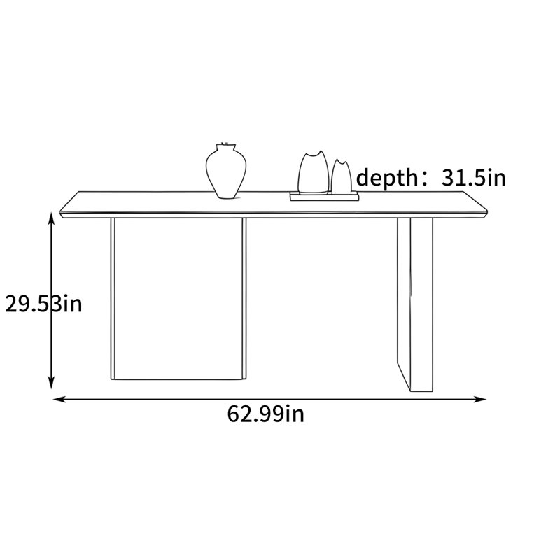 Table de salle à manger rectangulaire de luxe, H 29,53 po x L 62,99 po x l 31,5 po
