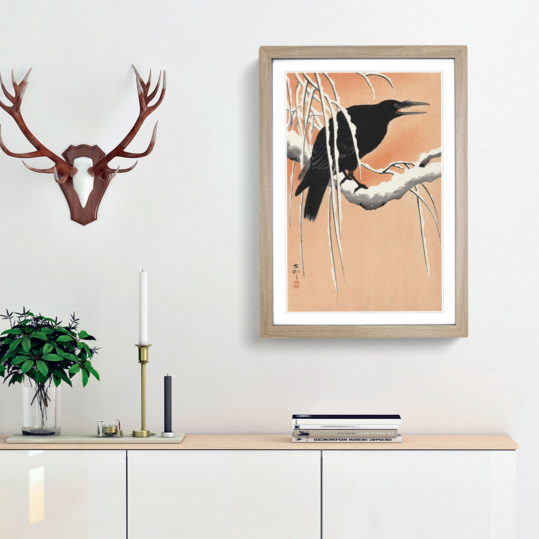 Crow on a Snowy Branch by Ohara Koson - Framed Print