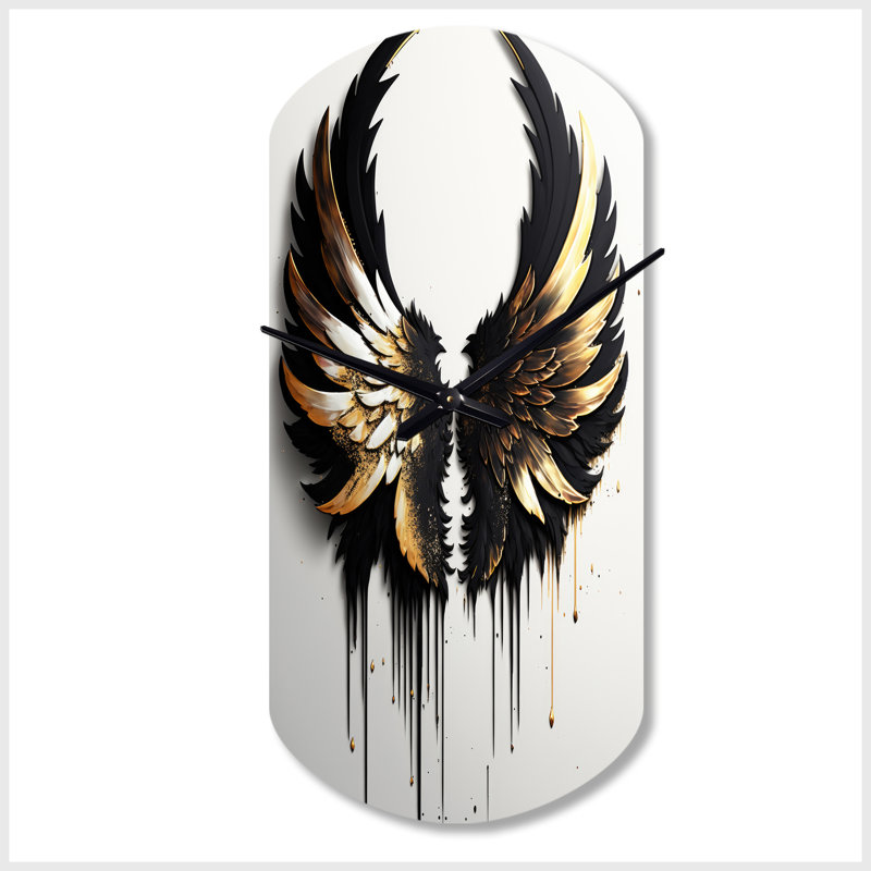 Horloge murale en forme d'aile en forme d'ailes d'ange noir, argent et or noir, Petit