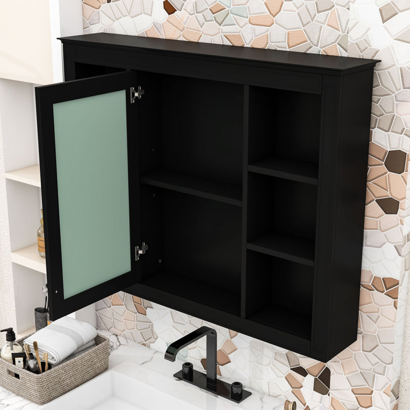 Elegant Wall-Mounted Mirror Cabinet with Concealed Storage, Black
