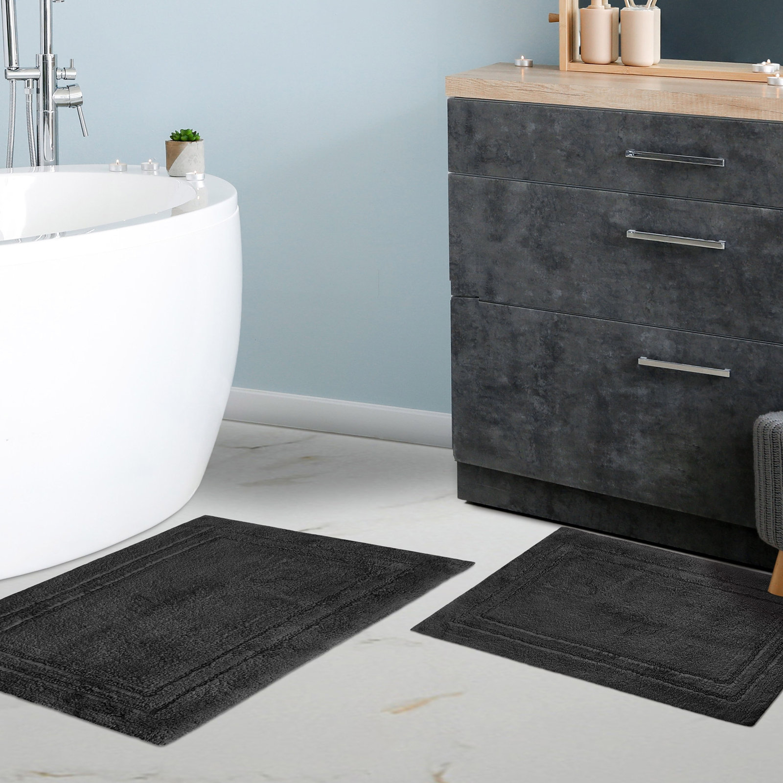 Cotton Bath Rug, Solid Black
