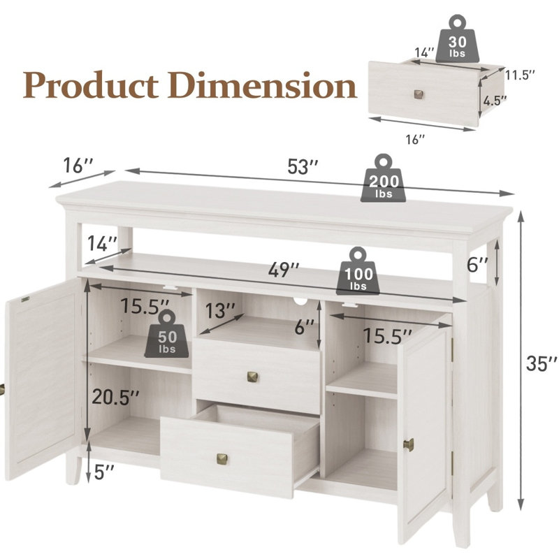 Buffet de 52,8 po de largeur en rotin - Boho Farmhouse