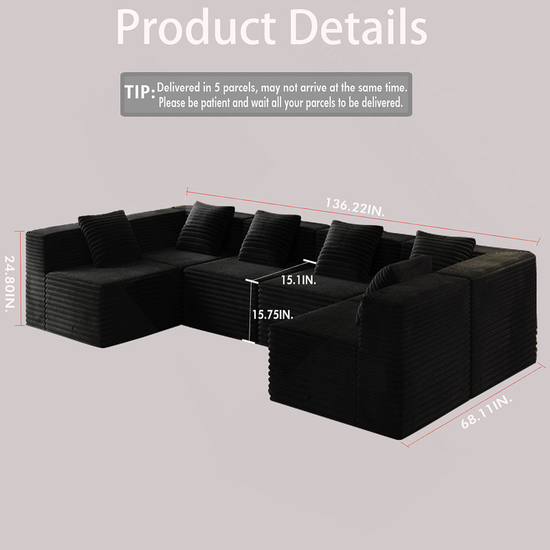 Canapé modulaire modulaire avec siège profond et mousse à mémoire de forme à haute densité pour un confort ultime et des aménagements de salon flexibles.