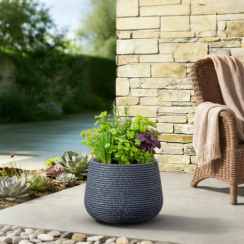 13 in. Medium Navy Blue(Upgraded Interior) Concrete Round Planter / Pot with Draiange Holes for Indoor & Outdoor, Navy Blue