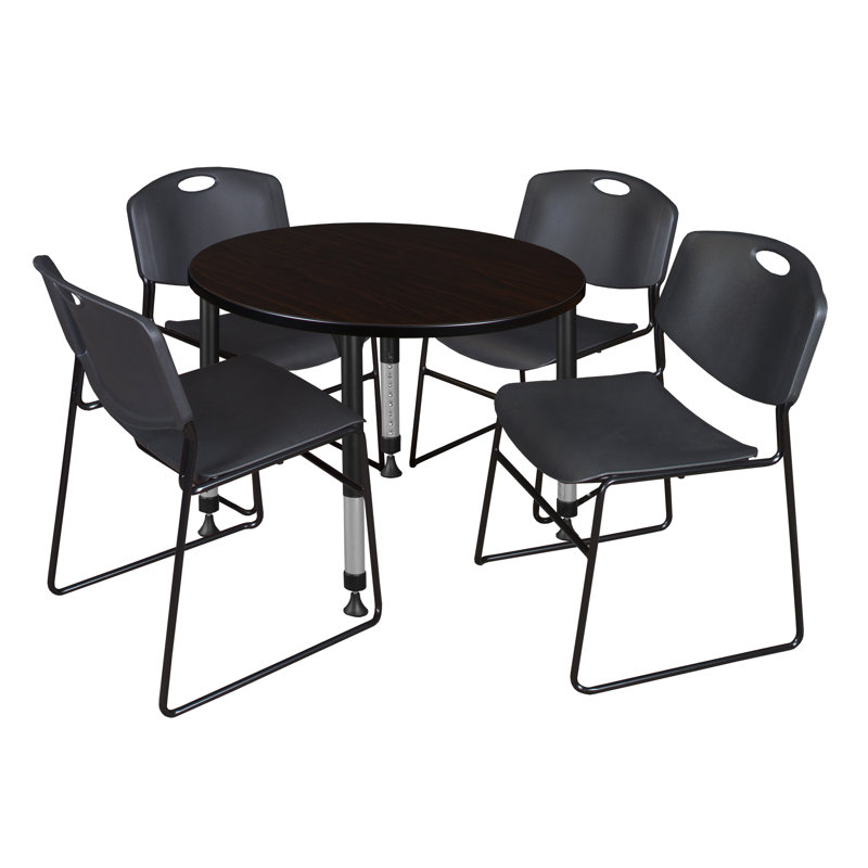 Kee 36" L Round Breakroom Table and Chair Set, 34" H x 36" L x 36" W, Cherry/Black