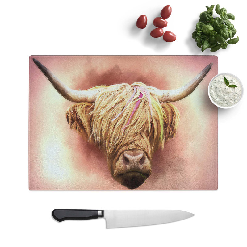 Glass Head of A Highland Cow in Abstract by Adam Bg Chopping Board, 28.5 cm W x 20 cm L