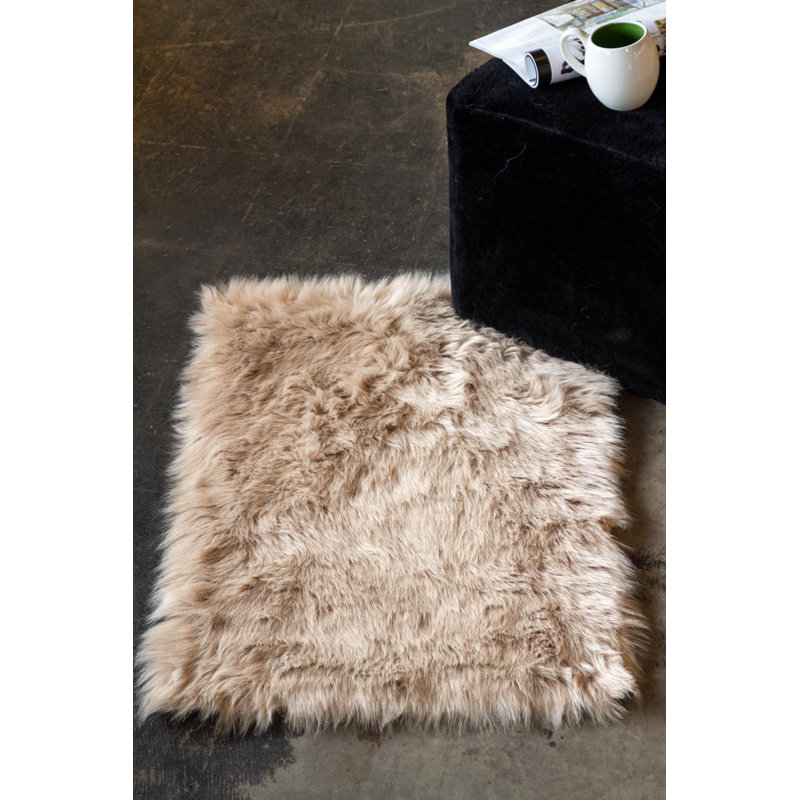 Shawnta Faux Sheepskin Fur Tan Area Rug, Rectangle 2' x 3'