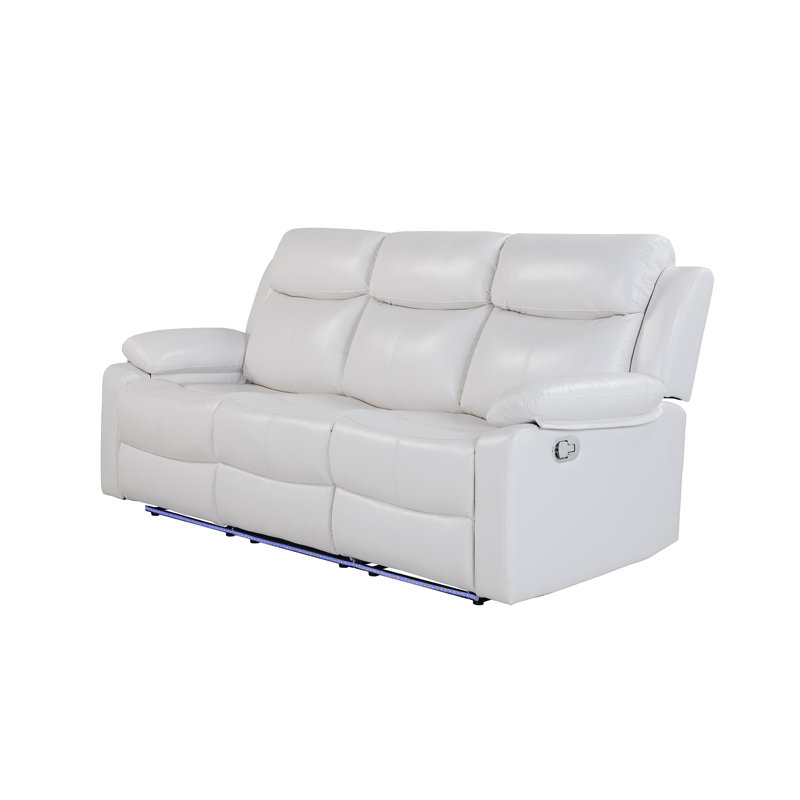 6026 White Reclining Sofa With Led