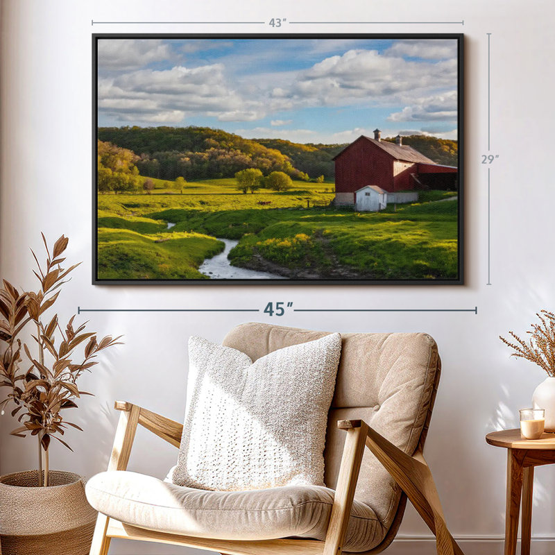 Nature «Green Fields Red Barn Wall Art», H 29 po x l 43 po