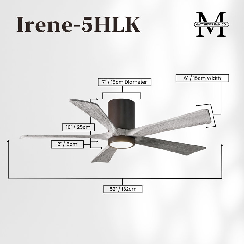 Irene Flushmount Light Kit 5 Blade LED Ceiling Fan, Textured Bronze, 52", Barn Wood Tone