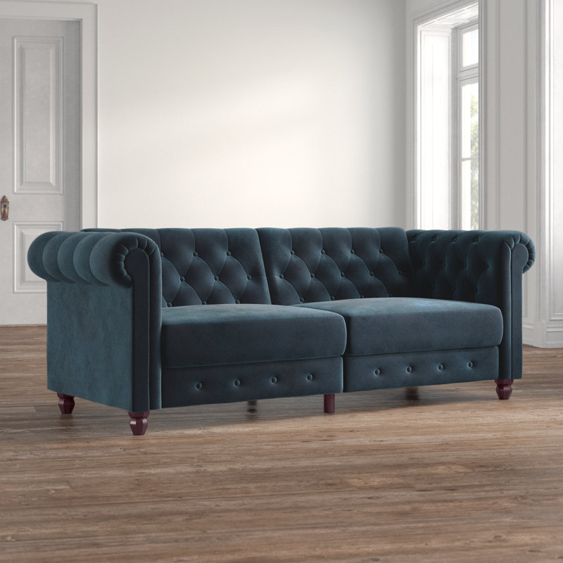 Dimmitt 3 Seater Velvet Sofa, Blue