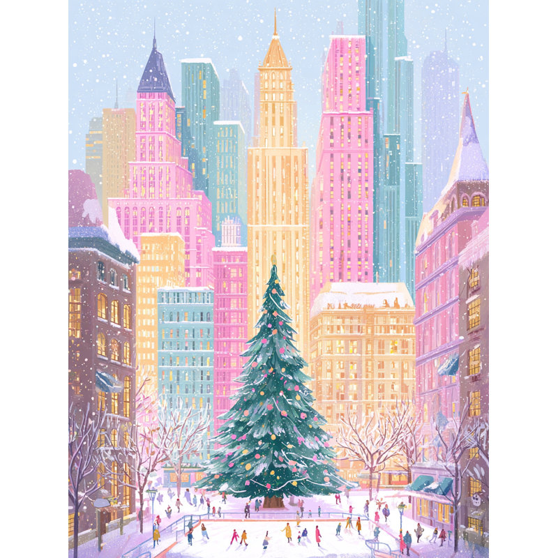 «Bright City Tree Snowfall», art mural sur toile tendue, 12 po x 16 po