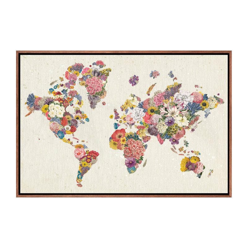 «Botanical Floral Map Light» par Wild Apple Portfolio - impression d'art graphique, H 26 po x l 40 po x 1,5 po, Pas de tapis