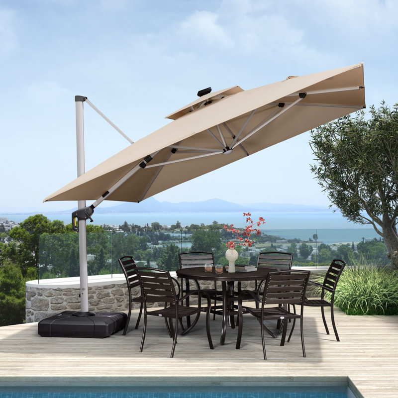 Square Cantilever Parasol with Lights, Beige, 274cm H x 330cm W x 330cm D