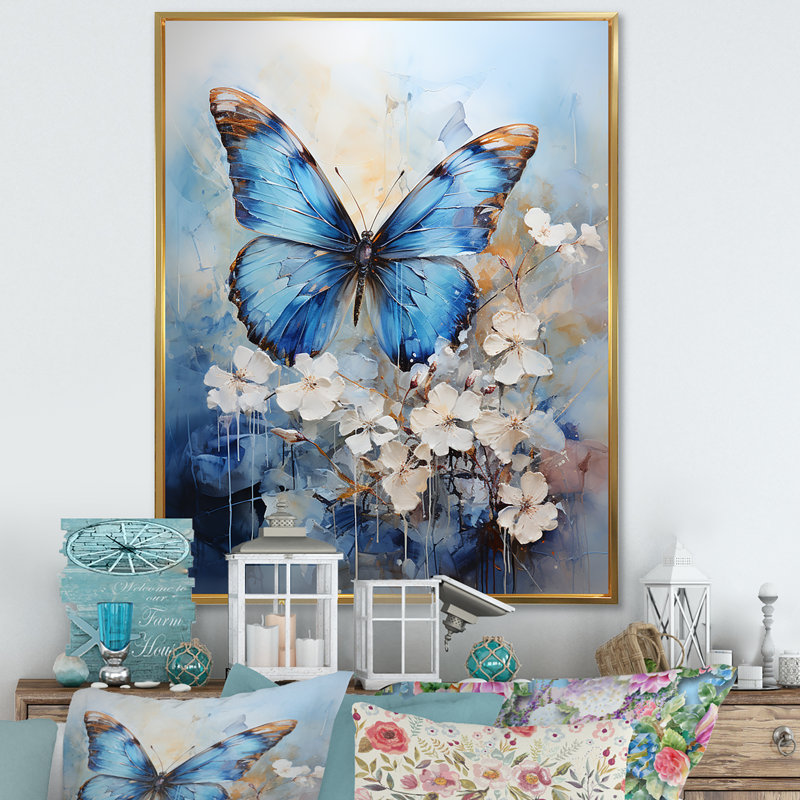 «Butterfly Ethereal Blues Form Abstract Elegance II», reproductions d'art mural papillon, H 40 po x l 30 po x P 1,5 po