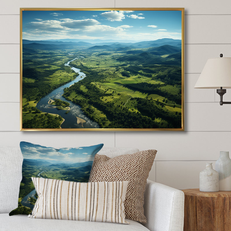 Bernardez, rivière sinueuse à travers les marais II, reproduction sur toile, H 16 po x l 32 po x P 1 po, Cadre flottant doré