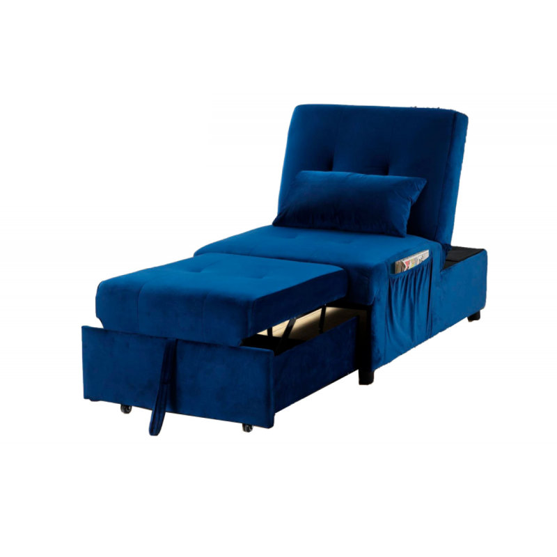 Méridienne convertible en velours bleu marine