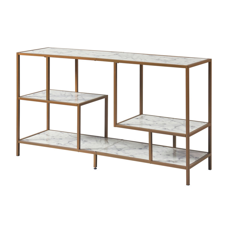 Elegant Marmo 54" Faux Marble Top TV Stand with Brass Finish