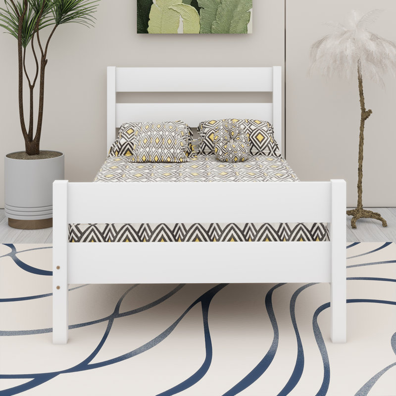Bed Frame With Wood Slat, Headboard And Footboard, White