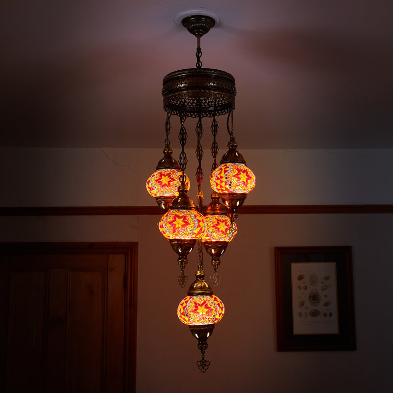 Karlie 5 - Light Bronze Cluster Pendant, Red/Orange