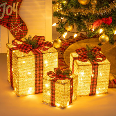 10"-8"-6" Set Of 3 Christmas Lighted Gift Boxes