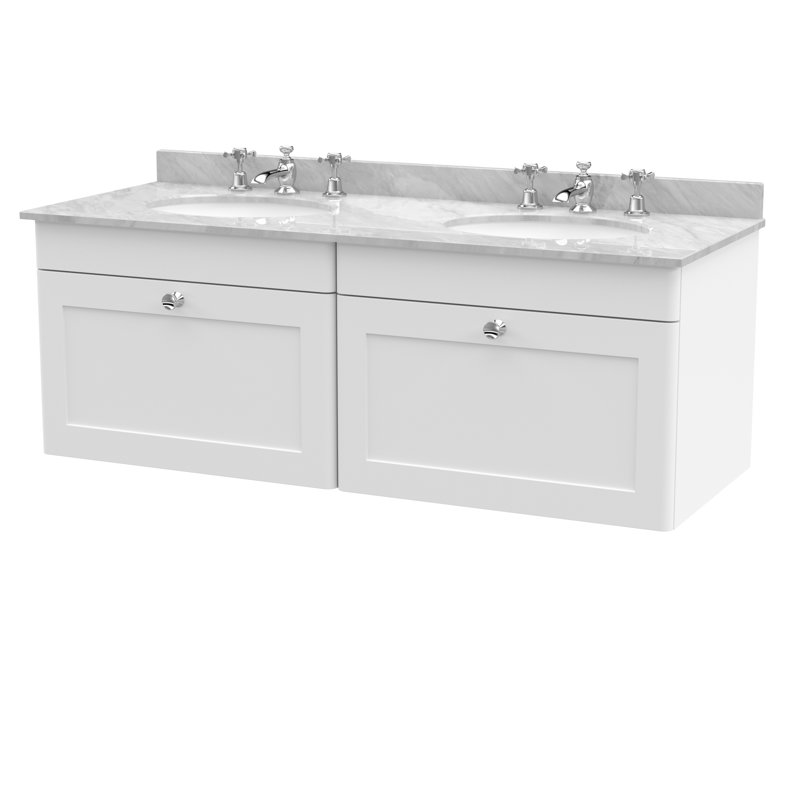 Classique 1220mm Double Bathroom Vanity with Drop In Vitreous China Basin, Satin White