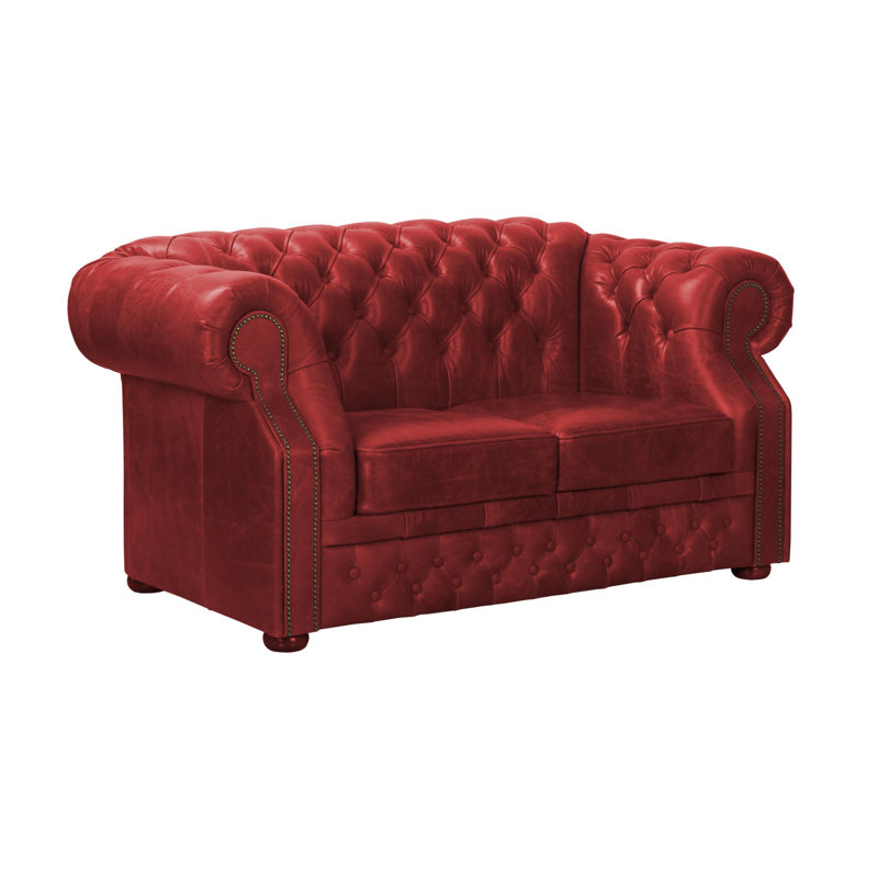 Temeko 2 Seater Genuine Leather Loveseat, Red, 80cm H x 295cm W x 90cm D
