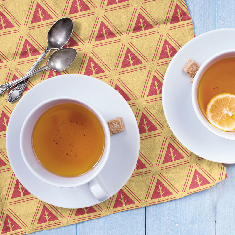 Theo Nath Tea Towel Kitchen Towel, Lemon/Dark Red, Poly Twill