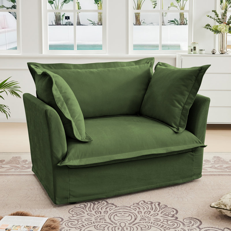 Fauteuil à revêtement antidérapant avec 1 grand coussin de dossier et 2 grands coussins décoratifs, canapé-lit simple à siège profond confortable, plusieurs grands coussins moelleux, tissu chenille