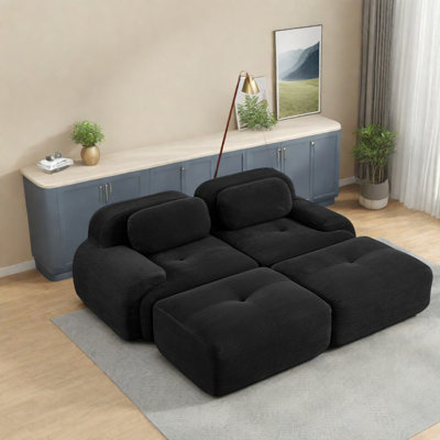 Elegant Black Corduroy 2-seat Sofas With Ergonomic Features For Home