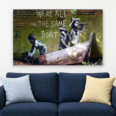 Banksy We're All in the Same Boat Street Art Wrapped Canvas Print